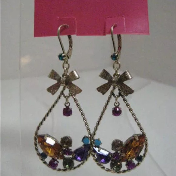 Betsey Johnson Crystal Multicolor Drop Earrings - Picture 2 of 5